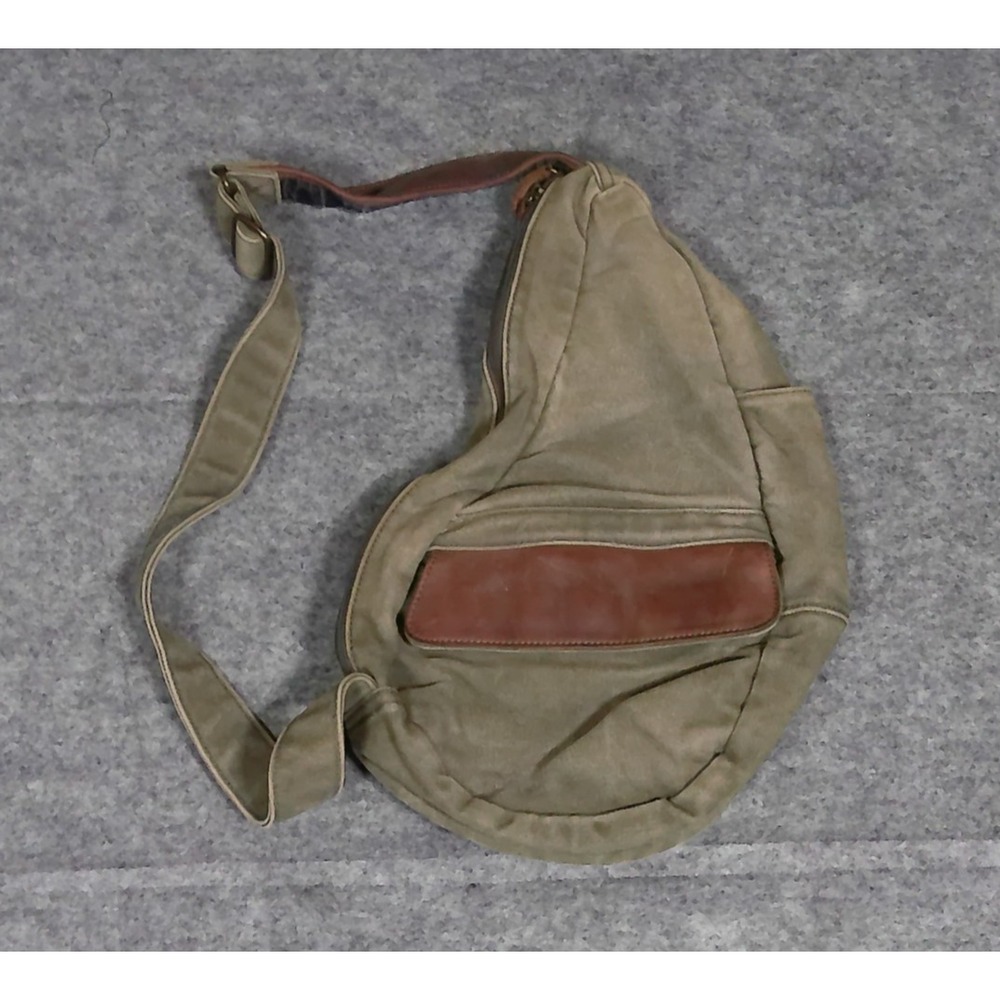 AmeriBag Healthy Back Bag Sling Canvas Tan Brown Leather Ergonomic Travel